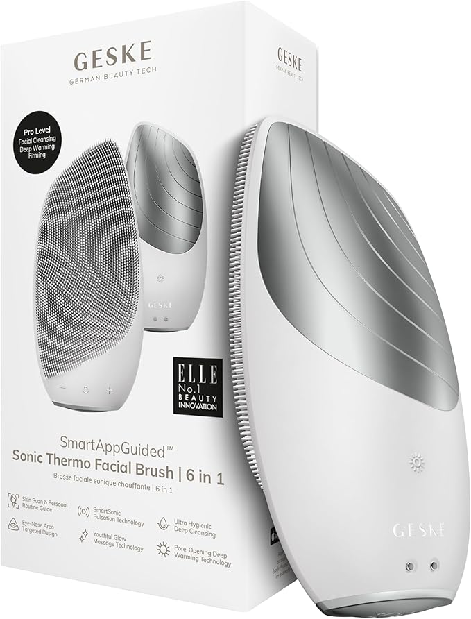 GESKE SmartAppGuided Sonic Thermo Facial Brush | 6 in 1 | Skin Cleansing | Cleansing Brush with Thermal Function | Electric Facial Massager
