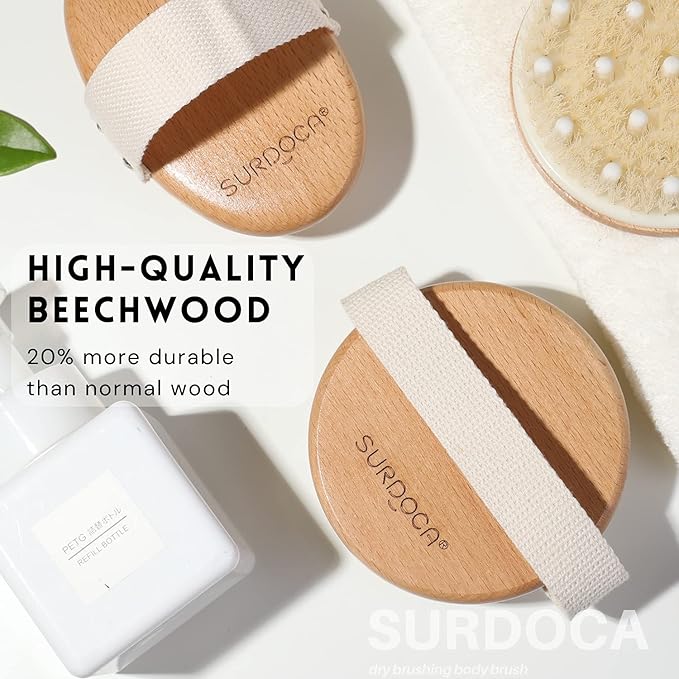 SURDOCA Dry Brush, Body Exfoliating Scrubber, Massage Brushes for Improve Circulation, Cellulite and Lymphatic Remover (Boar Bristles - B)