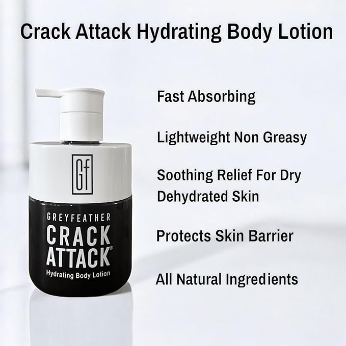 Crack Attack Hydrating Body Lotion for Dry Cracked Skin – Fast Absorbing, Mint Scented, Non-Greasy Moisturizer with Aloe, Shea Butter, Emu Oil, Tamanu – Heals Hands, Feet, Elbows, Full Body Repair