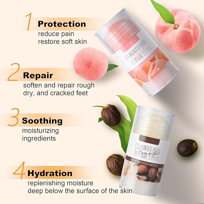 Shea Butter Dry Cracked Hands and Feet Repair Stick, Moisturizing Foot Cream with Shea Butter and Coconut Oil，Moisturizes and Softens Heels, Gently Exfoliates and Improves Dry Skin，1.41 OZ