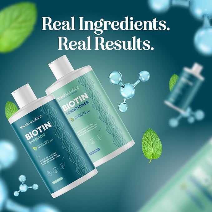Volumizing Biotin Shampoo and Conditioner Set - Sulfate Free Shampoo and Conditioner for Dry Damaged Hair Care - Thinning Hair Shampoo and Conditioner with Nourishing Biotin and Argan Oil (Mint)