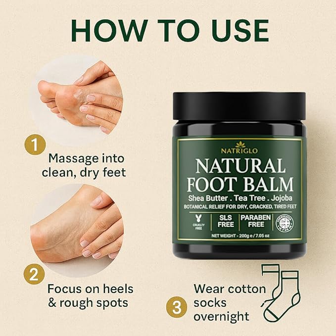 Organic Tea Tree Foot Balm for Dry Cracked Feet & Heels - Intensive Callus Remover & Foot Repair Cream with Shea Butter - Moisturizer for Rough Hard Skin & Cracked Heel Treatment for Men & Women