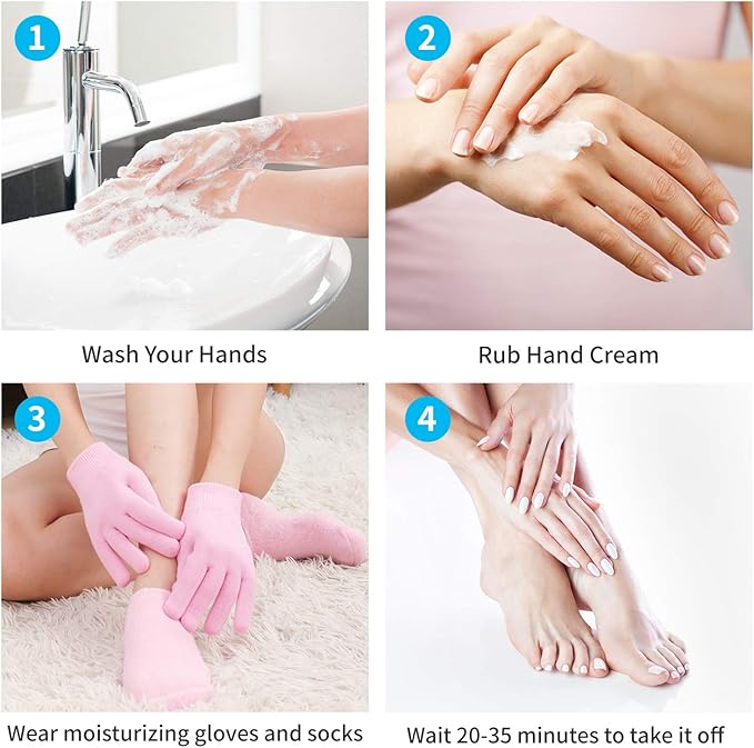 4 PCS Moisturizing Gloves and Socks, Gel Spa Moisturizing Therapy Sock ＆ Glove, Soften Repairing Dry Cracked, Hands Feet Skin Care, Effective in Repair Dry and Chapped Hands and Feet Skin Care(Small)