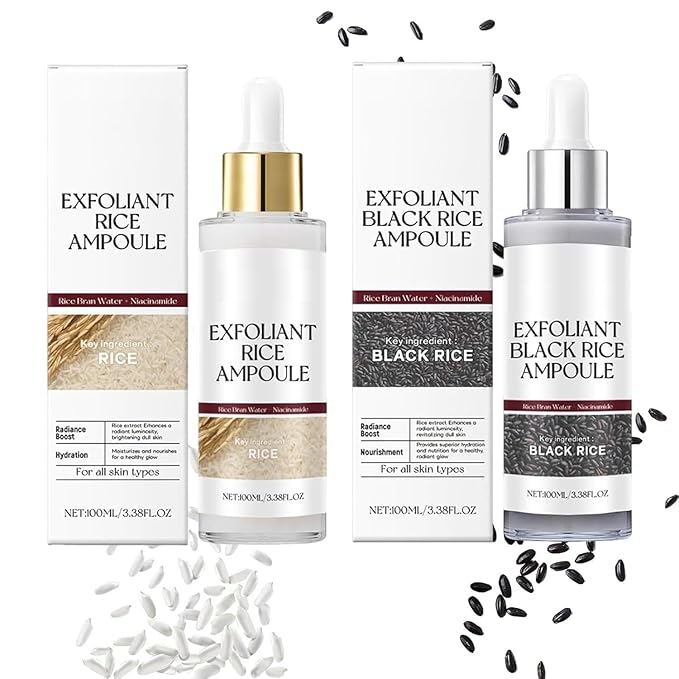 2 Pcs Black and White Rice Peeling Ampoule,Deep Hydrates Skin Pore Cleansing Gentle Peel Shot Skin All Skin Types.