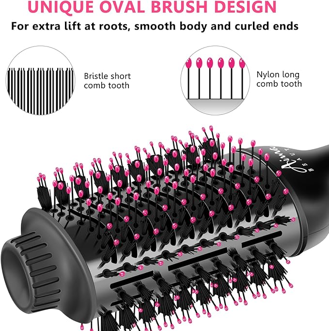 Aima Beauty One-Step Volumizer Hair Dryer Brush, 4-in-1 Upgrade Hot Air Brush for Less Frizz, More Shine, Oval Brush for Blowout, Black Red