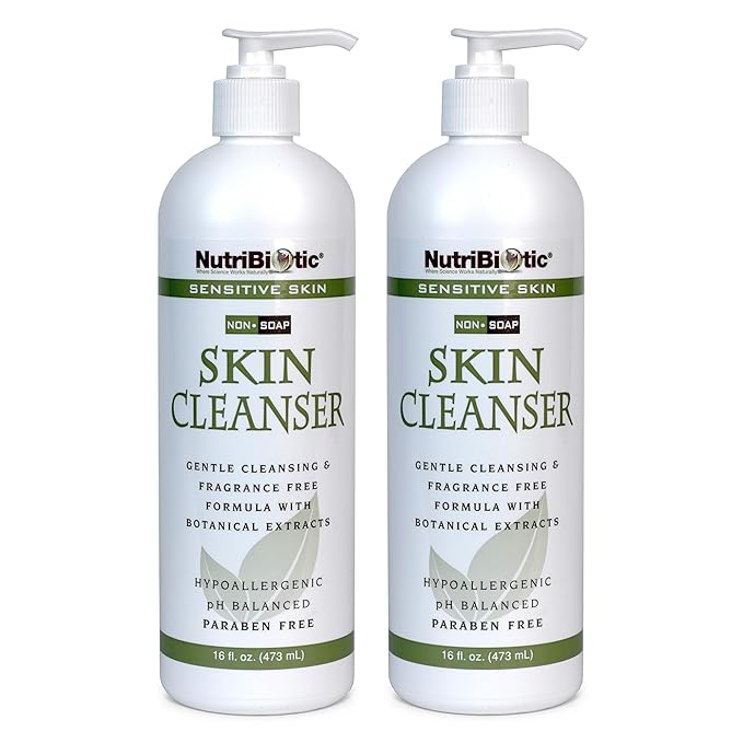 NutriBiotic – Sensitive Skin Non-Soap Skin Cleanser, 16 Oz Twin Pack with GSE (Citricidal) | pH Balanced, Hypoallergenic & Biodegradable | Free of Parabens, Sulfates, Dyes, Colorings & Fragrance