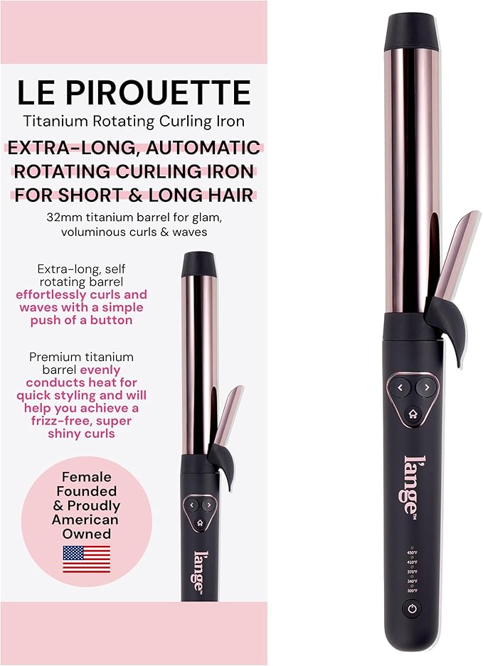 L'ANGE HAIR Le Pirouette 32MM Titanium Rotating Curling Iron Self-Rotating Curler | Curls and Waves for Beginners and Pros | Premium Titanium 1.25 Inch Barrel | Black