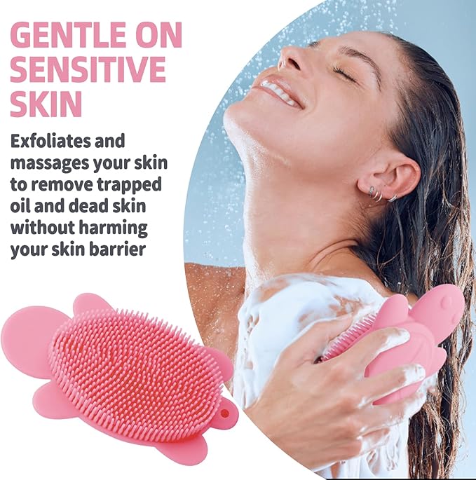 Soft and Gentle Silicone Body Scrubber, Pure Silicone Turtle Shaped Shower Brush Easy to Clean Exfoliating Bath Brush Suitable for Boys and Girls(Wathet)