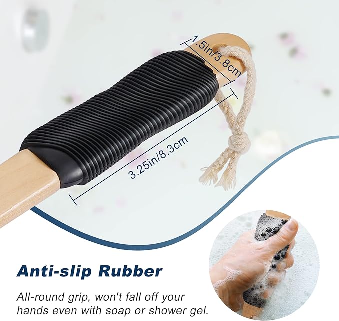 KIPRITII Ergonomically Back Scrubber for Shower,Double-Sided Back Long Handle Wet & Dry Brush for Cellulite and Lymphatic (Black)