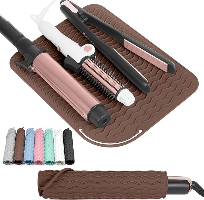 Larger Size Silicone Heat Resistant Mat for Curling Irons, Flat Irons, Hair Straightener and Other Hair Styling Tools, Portable Hot Tools Pad Cover for Travel Vanity Salon(12.0" x 9.0")
