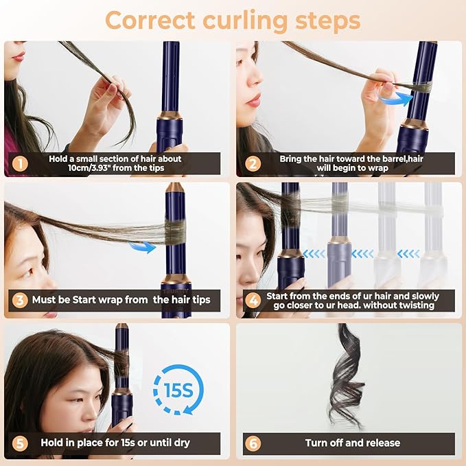 Blow Dryer Brush Set of 6 in 1, Air Curling Iron 3 Temperature Negative Ionic Hair Dryer Brush, Hot Air Brush Hair Styling Tools, 800W Volumize Straightener Round Brush Blow Dryer 100-120V