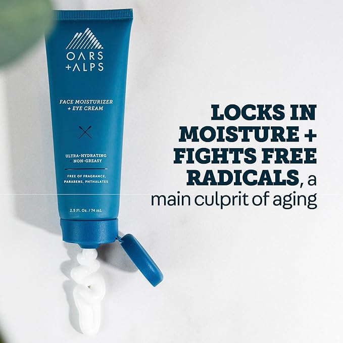 Oars + Alps Face Moisturizer and Eye Cream, Face Lotion with Aloe Leaf Juice and Vitamin E, Long Lasting, Hydrating Cream, TSA Friendly, 2.5 Fl Oz, 2 pk