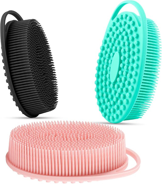 3 Pack Silicone Body Scrubber, Silicone Loofah Exfoliating Soft Body Scrubber, Silicones Body Brush Bath Shower Scrubber for Body, 2 in 1 Bath and Shampoo Wash Brush for Skin Exfoliation Men Women