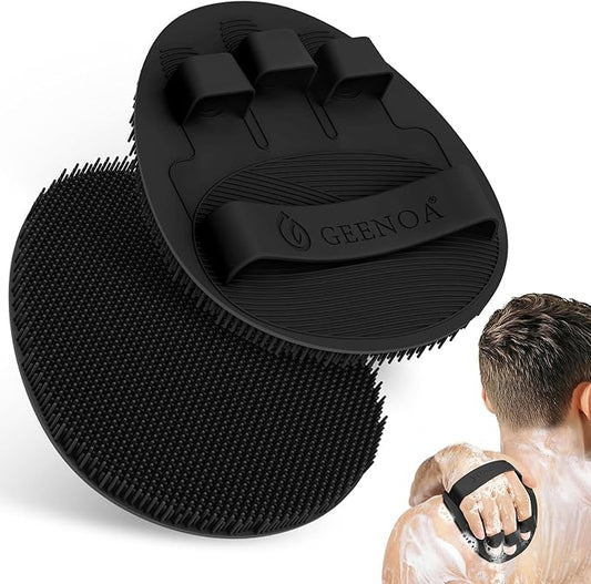 Soft Silicone Bath Gloves 2PCS, 360° Anti-Slip & Enlarged Silicone Body Scrubber for Rich Foaming Deep Cleaning, Revolutionary No-Grip & Hand-fit Shower Scrubber for All Skin Types.(Blackx2)