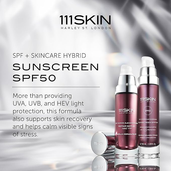 111SKIN Sunscreen SPF 50, Mineral Face and Non Greasy Sunscreen for Daily Use, Broad-Spectrum UVA/UVB and Blue Light Protection, Niacinamide and Polyglutamic Acid, 50 ml