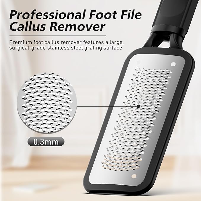 BALUCA Professional Foot File & Callus Remover - Stainless Steel Foot Rasp & Metal Feet Scrubber, Pedicure Tool for Hard Skin & Dead Skin Removal, Cracked Heel Repair for Baby Soft Feet (Black)