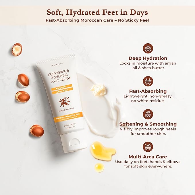Foot Cream for Dry Cracked Heels and Feet Moisturizer with Argan Oil, Shea Butter & Vitamin E – Hydrating Foot Lotion for Dry Cracked Feet for Women – Smooth, Fast-Absorbing, Non-Sticky Care