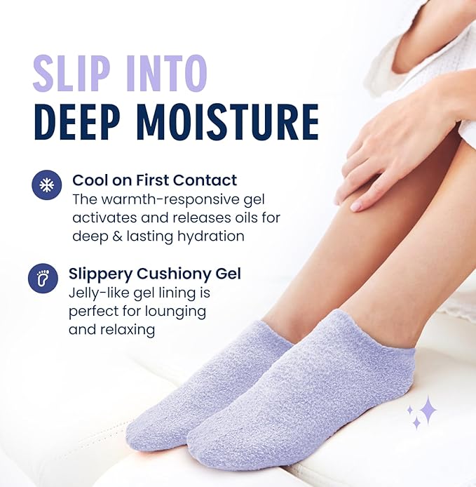 Dr. Frederick’s Original Moisturizing Gel Socks for Men & Women – Dry Feet & Cracked Heel Treatment – Full Foot Gel Lining with Mango Butter, Shea Butter, Jojoba & Coconut Oil (Lilac Leisure)