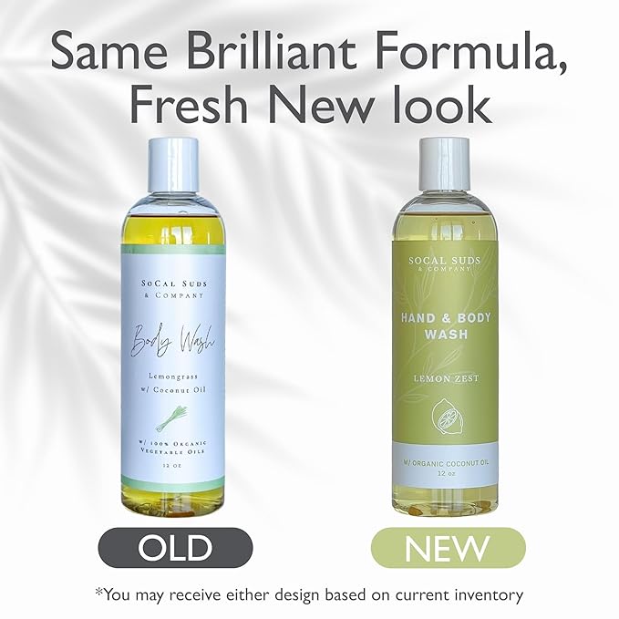 SoCal Suds & Company - 12oz Organic Soap Liquid, Gentle Hand & Body Wash, Organic Body Wash for Men and Women, Made w/Organic Oils & Coconut Oil, Bath Essentials for All Skin Types - Lemon Zest