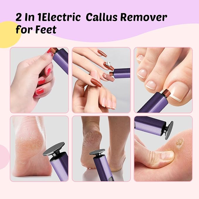 Electric Foot Callus Remover & Nail File - Electric Callus Remover for Feet, 9 Adjustable Speeds, 1800mAh Rechargeable, Portable Aluminum Body w/Type-C Charging for Home & Travel (Purple)