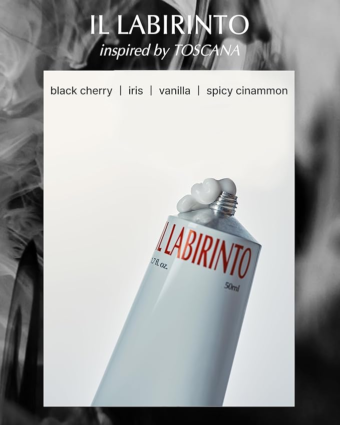 VINOIR Decanting Hand Cream IL LABIRINTO - Long Lasting Perfumed Hand Moisturizer for Rough Skin - Soft & Smooth Hands - Black Cherry, Iris and Cinnamon Scent, 1.7oz.