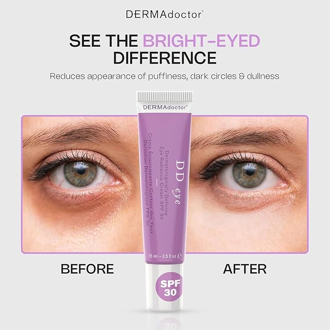 DERMAdoctor Caffeine Eye Cream for Dark Circles, Anti Aging Illuminator, Hydrating Under Eye Cream with SPF 30 for Puffiness, Wrinkles, and Bags Under Eyes, Dermatologist Formulated - 0.5 oz