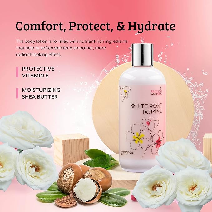 Home Spa Gift Fragrance Body Lotion Luxury Firming Scented 10oz Deep Moisturizing Fragrance Body Lotion for Women (White Rose Jasmine)