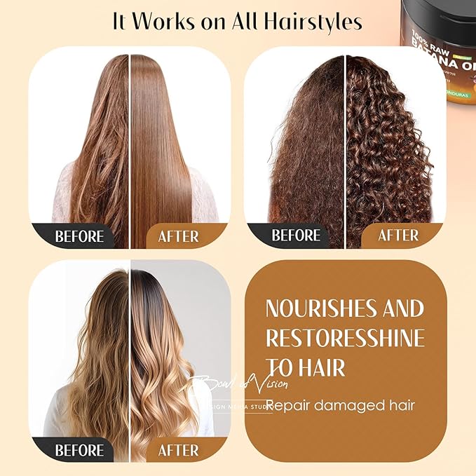 Batana Oil for Hair Growth, Dr Sebi 100% Pure Organic Natural Ingredients from Honduras Reduces Hair Loss, Restores Dry Damaged Hair for Women Men