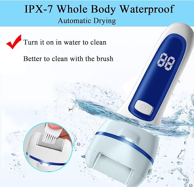 Callus Remover for Feet Electric Foot File, 13-in-1 Professional Pedicure Tools Foot Care Kit, Foot Scrubber Pedi for Hard Cracked Dry Dead Skin, 3 Rollers, 2 Speed, Battery Display (White&Blue)