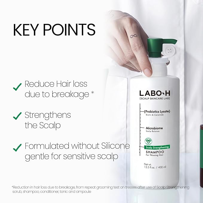 Scalp Strengthening Shampoo for Hair Growth & Anti-Loss | Vegan Ceramide Haircare Routine with Rosemary Oil, Biotin and Caffeine, Paraben Free, Korean, 13.5 Fl. oz.