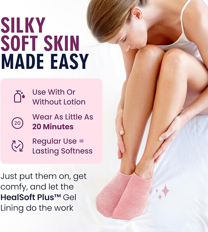 Dr. Frederick’s Original Moisturizing Gel Socks for Men & Women – Dry Feet & Cracked Heel Treatment – Full Foot Gel Lining with Mango Butter, Shea Butter, Jojoba & Coconut Oil – Plush Pink