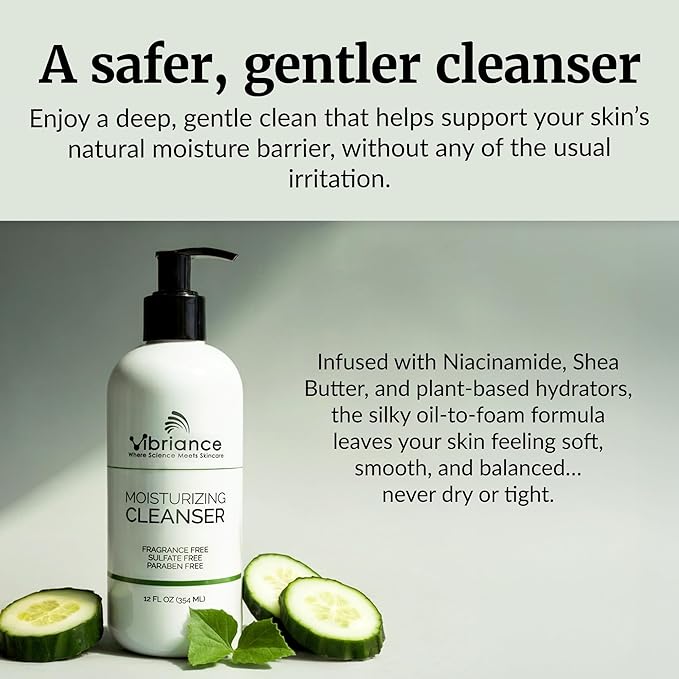 Vibriance Moisturizing Cleanser, Oil-to-Foam Face Wash with Niacinamide, Shea Butter for Mature Skin - Hydrating Gentle Facial Cleanser, Sensitive Face Wash, Sulfate-Free, 12 fl oz