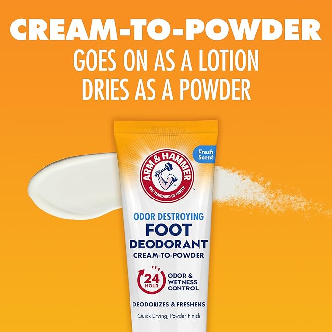 Arm & Hammer Cream to Powder Foot Deodorant, 24 Hour Protection Odor & Wetness Protection, Effective and Long Lasting Antiperspirant, Apply as Cream Dries to Powder (3 Pack)