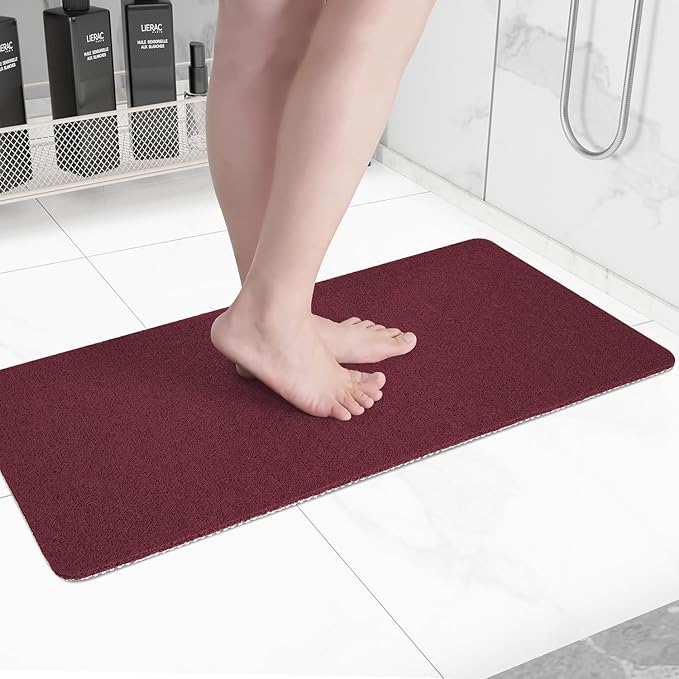 Non-Slip Bathtub Mat, Anti Slip Shower Mat, Fast Drying Bathtub Mats, Foot Scrubber Mat, Anti Slip Mat for Tub, Floor, Bathroom, Kitchen, Home, Hotel (Wine Red 32"×17")