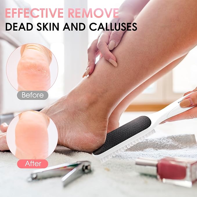 Pedicure Brush, File Callus Remover Dead Skin Nano Glass Remover for Feet with Soft Brush, Professional Pedicure Tool for Home Foot Care - White