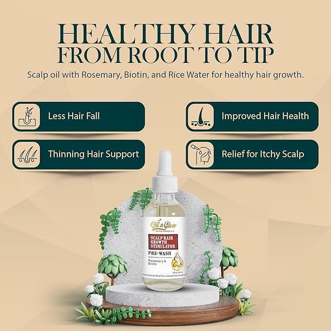 Pre Wash Hair Oil – USDA Certified Organic Scalp Oil Hair Growth Treatment with Rosemary & Biotin, Pre-Shampoo Serum for Thinning Hair & Hair Loss – 2 Fl Oz