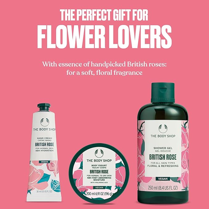 The Body Shop British Rose Gift Set - 3 Piece Set, Includes Shower Gel, Body Yogurt, Hand Balm, Vegan