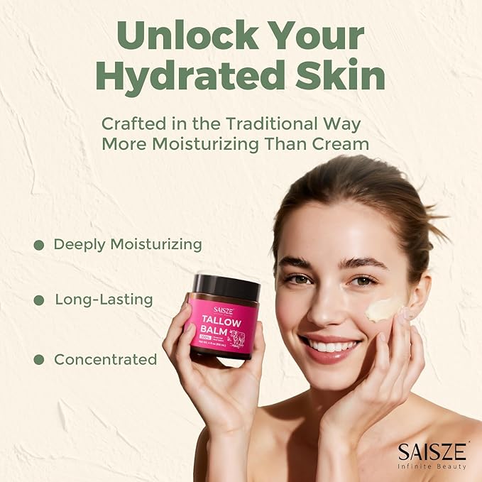 Beef Tallow for Skin, Tallow and Honey Balm, 100% Grass Fed Beef Natural Moisturizer for Face, Dry Skin, 4oz