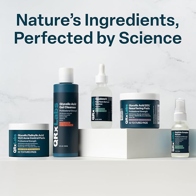 QRxLabs Glycolic Acid Face Wash Gel Cleanser - Ingrown Hair Relief & Dark Spot Correction Facial Exfoliator - Oil Control Cleanser - Unscented, 6 Fl Oz