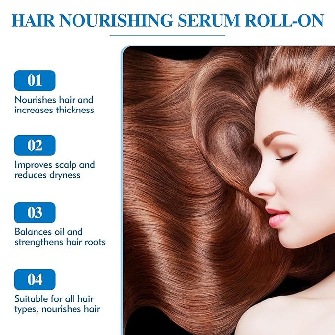 Hair Nourishing Serum Roll-On - Revitalizes & Strengthens Weak Hair to Reduce Hair Fall & Boost Growth, Daily Scalp Care Treatment with Rosemary Oil for Men & Women