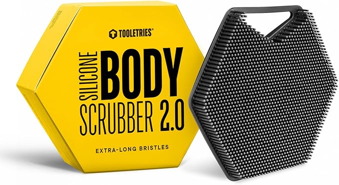 TOOLETRIES Body Scrubber 2.0 – Premium Silicone Scrubber for Cleaning, Exfoliating Your Skin – Extra Long Lather Boosting Bristles with Ergonomic Handle, Long-Lasting & Easy to Clean - Charcoal