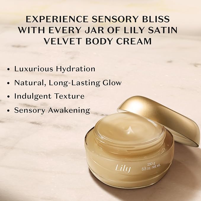 Lily Satin Velvet Body Cream, Luxurious Moisturizing Cream with Adored Lily Fragrance, 8.8 Ounce (250g)