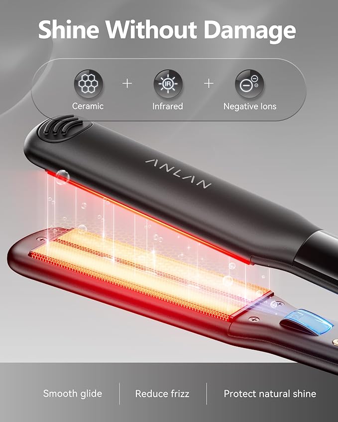 ANLAN Infrared Hair Straightener, 1.4" Ceramic Flat Iron with 20s Fast Heating, Negative Ions, 210–460°F Adjustable, Dual Voltage & Auto Shut-Off for Smooth, Shiny Styles