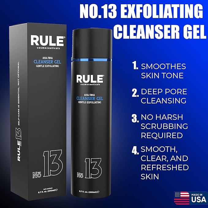 No.13 AHA BHA Cleanser, Exfoliating Face Wash for Smooth Skin & Pores, Gentle Facial Exfoliator for Redness & Blackheads, Hydrating pH-Balanced Gel, Oily & Sensitive Skin, 200 mL