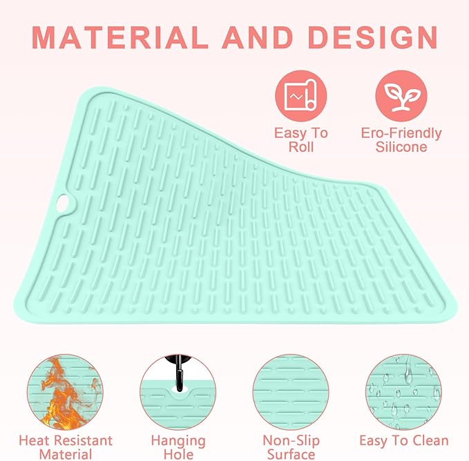 Oversize Silicone Heat Resistant Mat for Curling Irons, Flat Irons, Hair Straighteners and Hot Hair Styling Tools, Portable Hot Tools Cover Pad for Travel Vanity Salon(14.2" x 11.0")
