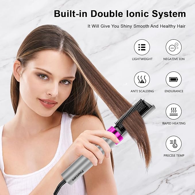 2-in-1 Straightening Heated Comb Three Adjustable Temperature Settings Includes Gloves and Hair Clips Create Silky Smooth Hair just for You