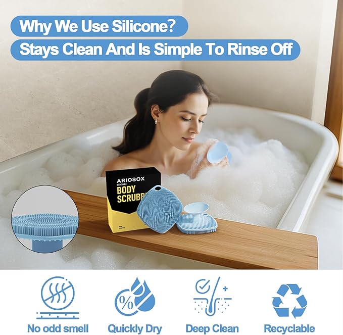 Silicone Body Scrubber, Gentle Texture Exfoliating Body Scrubber for Men and Women On Sensitive Skin, Soft Scrubber Produces Rich Form and Builds Up Lather, Getting a Deep Skin Clean (Blue)