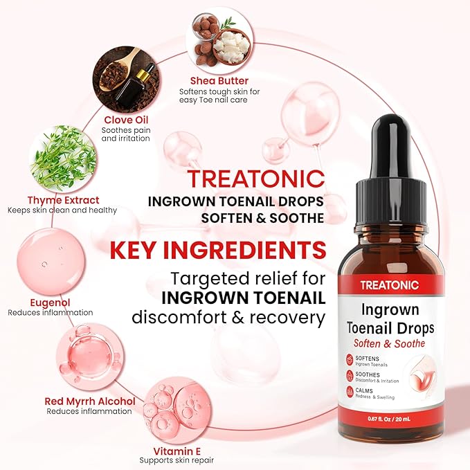 Treatonic Ingrown Toenail Treatment Kit – Nail Softening Drops & Precision Clippers Removal Set for Ingrown Toenail Care, Thick Curved Nails, Hard-to-Trim Toenails – Ingrown Toenail Tool for Home Use