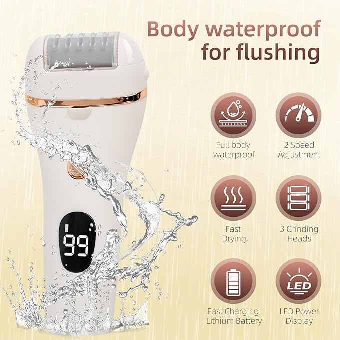 Electric Foot Scrubber File Callus Remover with Socks, Electric Callus Foot Grinder Feet Spa Care Kit for Dead Dry Skin 3 Rollers, 2 Speed, Battery Display