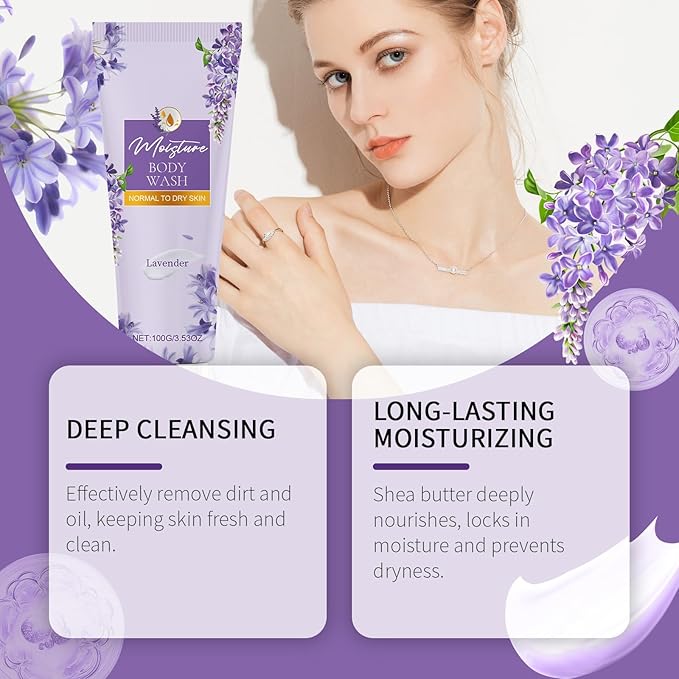 Moisturizing Body Wash, 24-Hour Odor Control, Removes Odor, Moisturizing Formula, Formulated Without SLS or Parabens, 3.38 FL.OZ (Lavender)